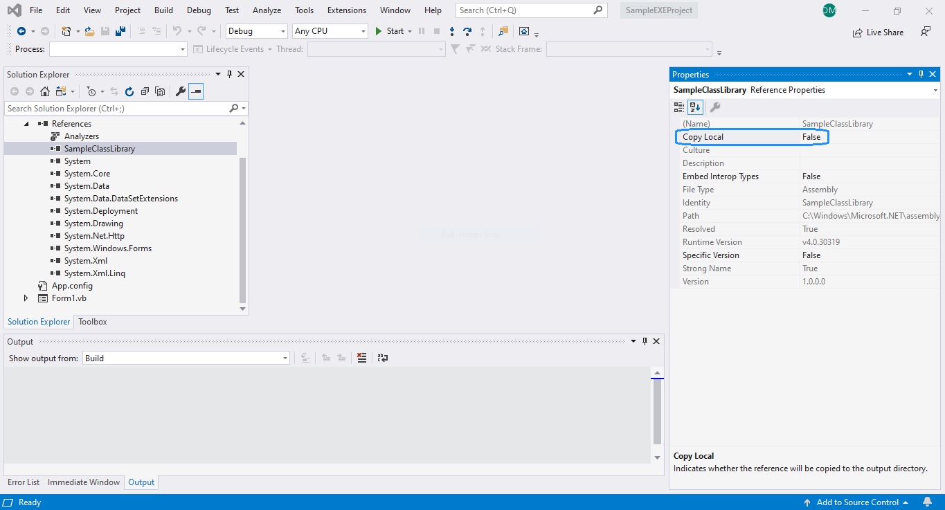 Set the Copy Local Property of the DLL to False.