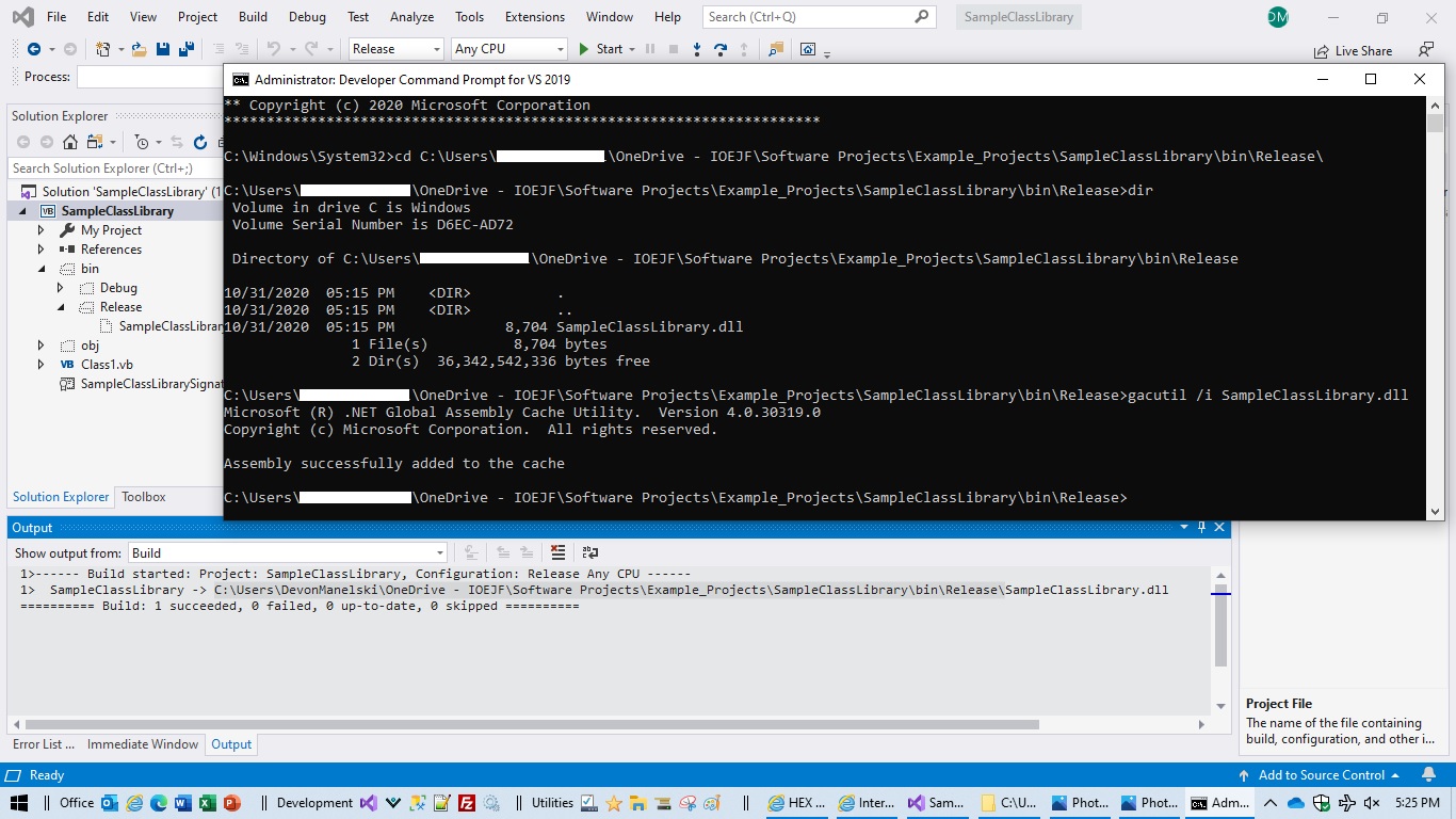 Navigate to the bin/Release directory where the newly compiled DLL is located, and run the gacutil install command on the DLL.
